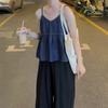 Elegance Casual Stylish Vest Outer Wear Summer Simple Temperament V-neck Loose Design Pleated Ruffled Sleeveless Undershirt Denim Suspenders Female