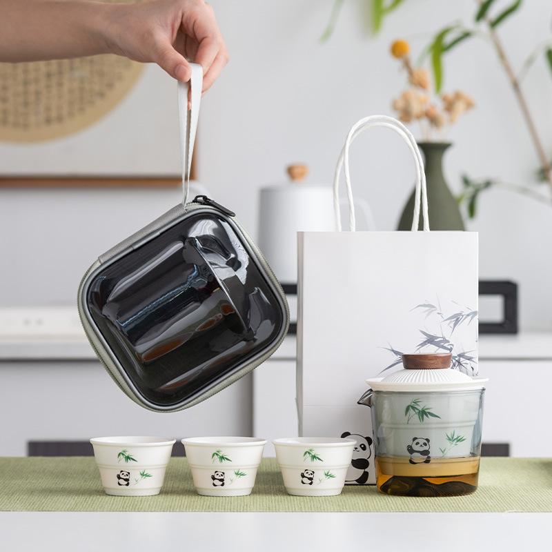Panda Suet Jade Porcelain Kung Fu Travel Tea Set Outdoor Portable