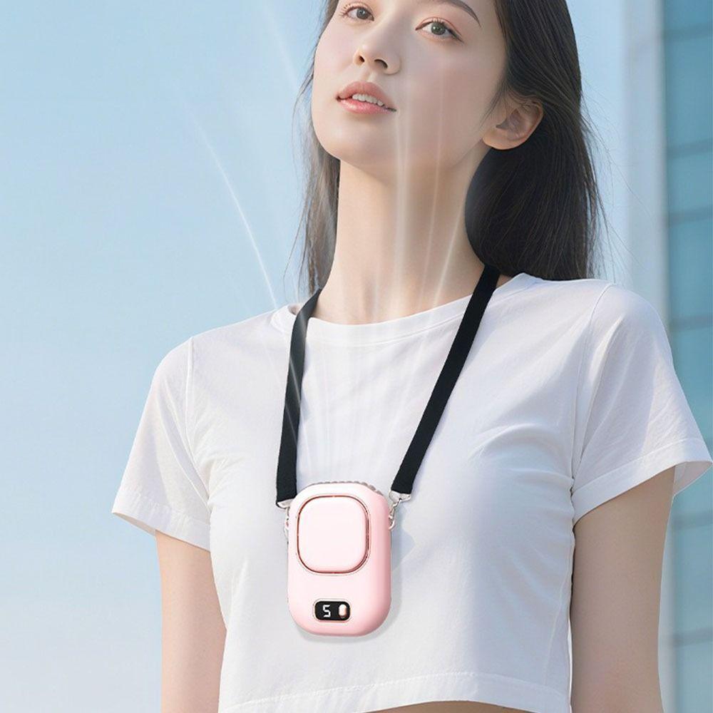 LED Display Hanging Neck Fan USB Rechargeable Mini Electric Fan  Outdoor Sports