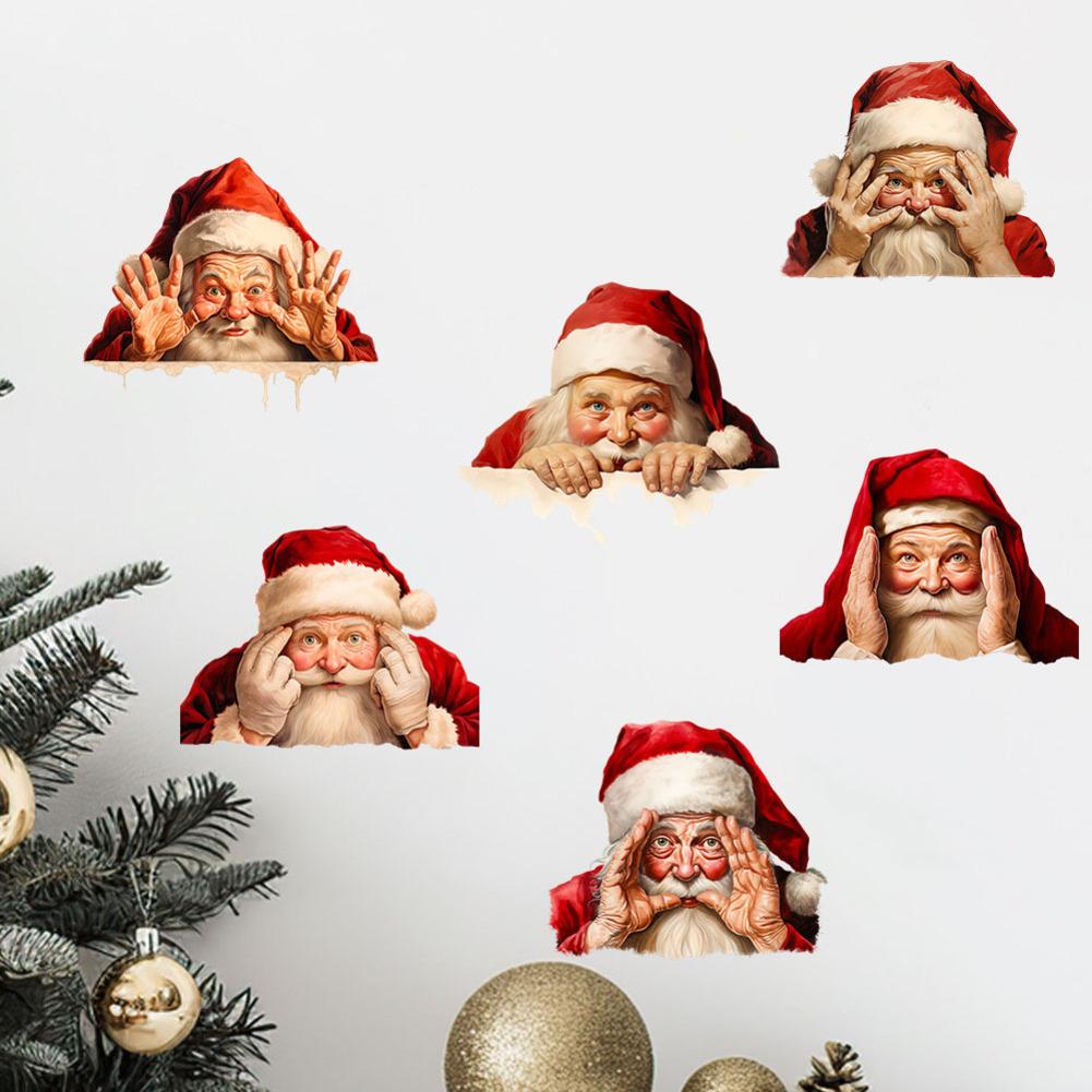 Large 3D Santa Claus Christmas Wall Stickers Removable Xmas Wall Art for Holiday For Decor with DIY Assembly Feature
