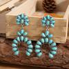 Retro Turquoise Hollow Fan Earrings, Ethnic Style Exaggerated Minimalist Elegance Personalized Earrings