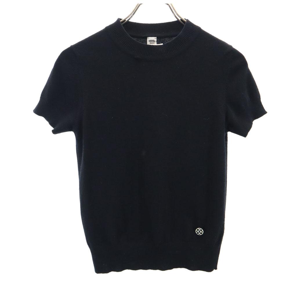Hermes Cashmere 100% Short Sleeve Sweater 34/S Black PARIS Knit Women Used