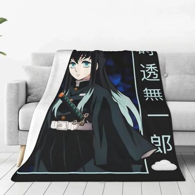 Zachte Gezellige Demon Slayer Anime Plaid Dekbedovertrek Flanellen Cover Muichiro Tokito Kimetsu no Yaiba voor Bed Reizen