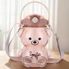 1000/1400ml Kawaii Bear Cup with Shoulder Strap Cute Bear Drinking Bottle Leak-Proof Straw Sports Water Jug for Outdoor Sports