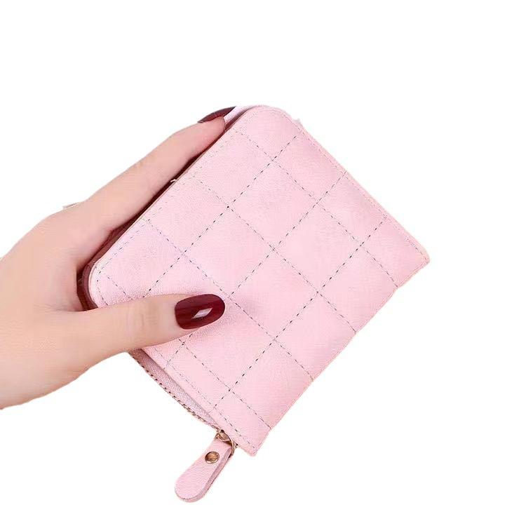 Damski koreański mini portfel w kratę - Styl retro z wieloma przegródkami na karty