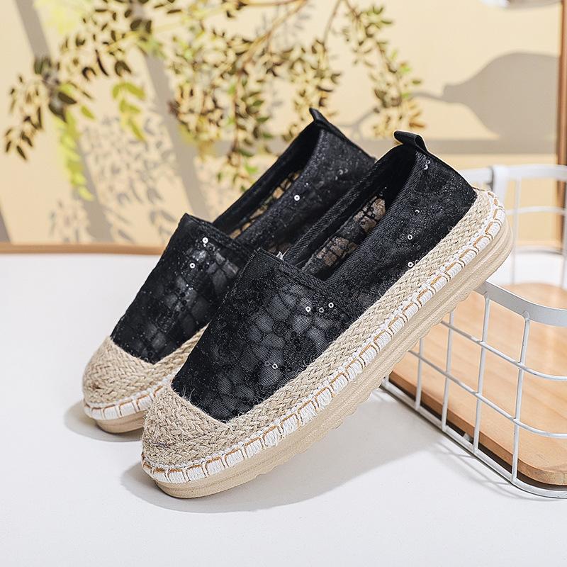 Fashion Lace Breathable Fashion Flats for Women Casual Slip On Spring Summer New Weaving Sequins Loafers Mixed Color Flat Single Shoes