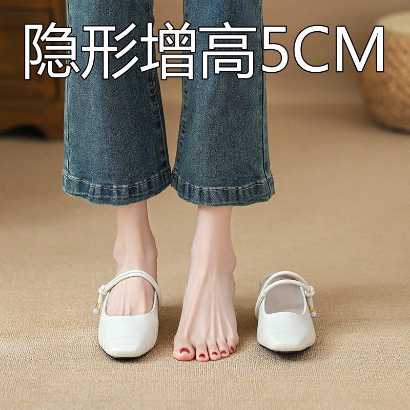 

inner heightening bag head half slippers women s spring and summer sandals soft leather sandals outer thick heels Mary Jane shoes 39