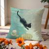 1pc Artistic Black Cat Water Play Pillow Cover | A Serene Cat Design by The Pond with Water Lilies, Made of Soft And Comfortable Polyester Short Plush