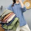 Women's Long Sleeve Double-layer Cotton Stripe Shirt - Soft, Skin-friendly, Breathable, High Quality Loose Fit