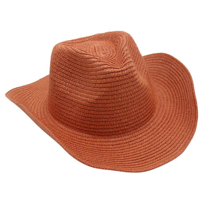 Adjustable Lightweight Wide Brim Solid Woven Panama Curled Straw Western Cowboy Visor Sun Hat With Accessories for Seaside Beach