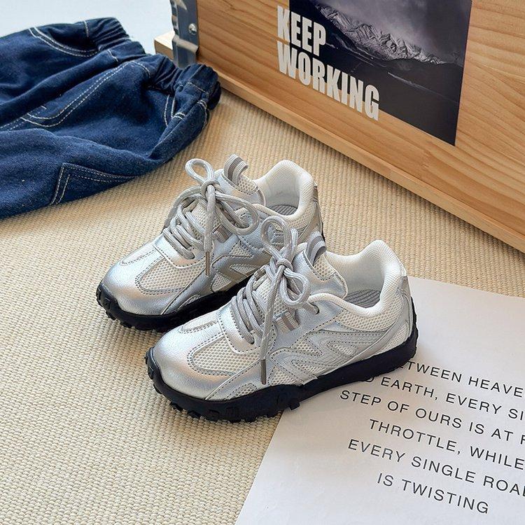 

Children s color matching German training shoes 2025 autumn new girls mesh breathable non-slip sports shoes boys casual shoes tide 37 yards inner length 23cm серебряный