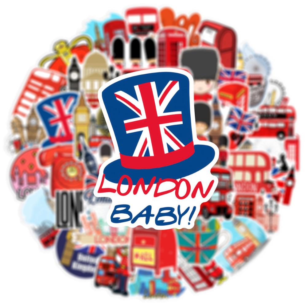 10/50 Pezzi Adesivi Stile Britannico Classico per Laptop Bagagli Adesivo Autobus Rosso Cabina Telefonica Londra Inghilterra Giocattoli Decorativi Rossi Vendita all'Ingrosso