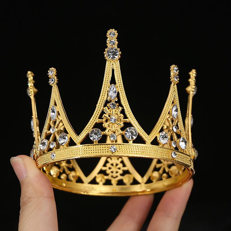 Original Baroque Round Crown Alloy Tiara Birthday Bride Cake Decoration Crown Children