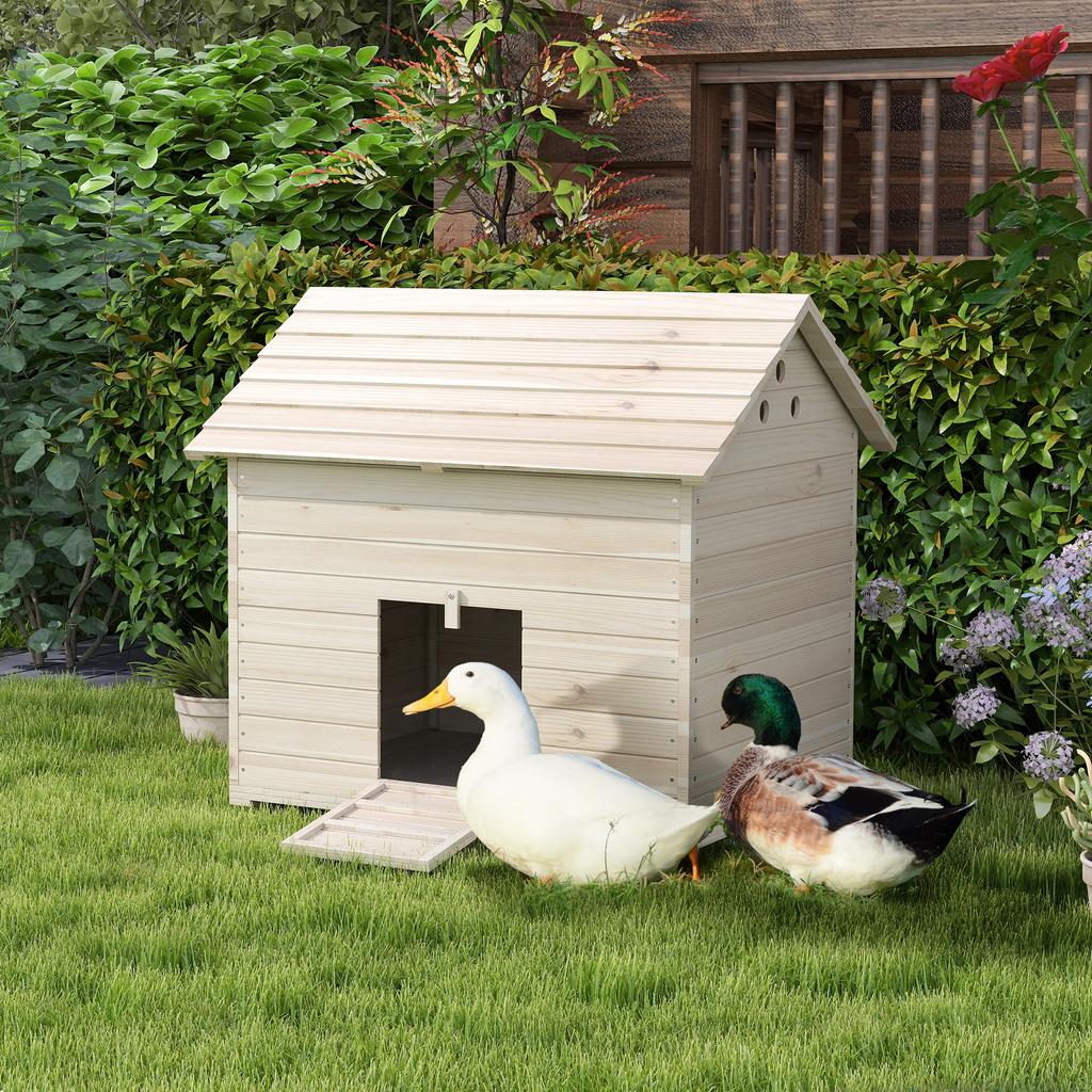 Holz Entenhaus Geflügelstall für 2-4 Enten mit zu öffnendem Dach Erhöhte Füße Luftlöcher Natürlich