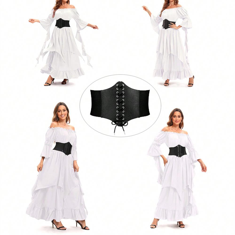 1Pc Women Adjustable Wide Belt Pu Leather Underbust Corset Crop Top Vest Waist Belt Double Buckle Cincher