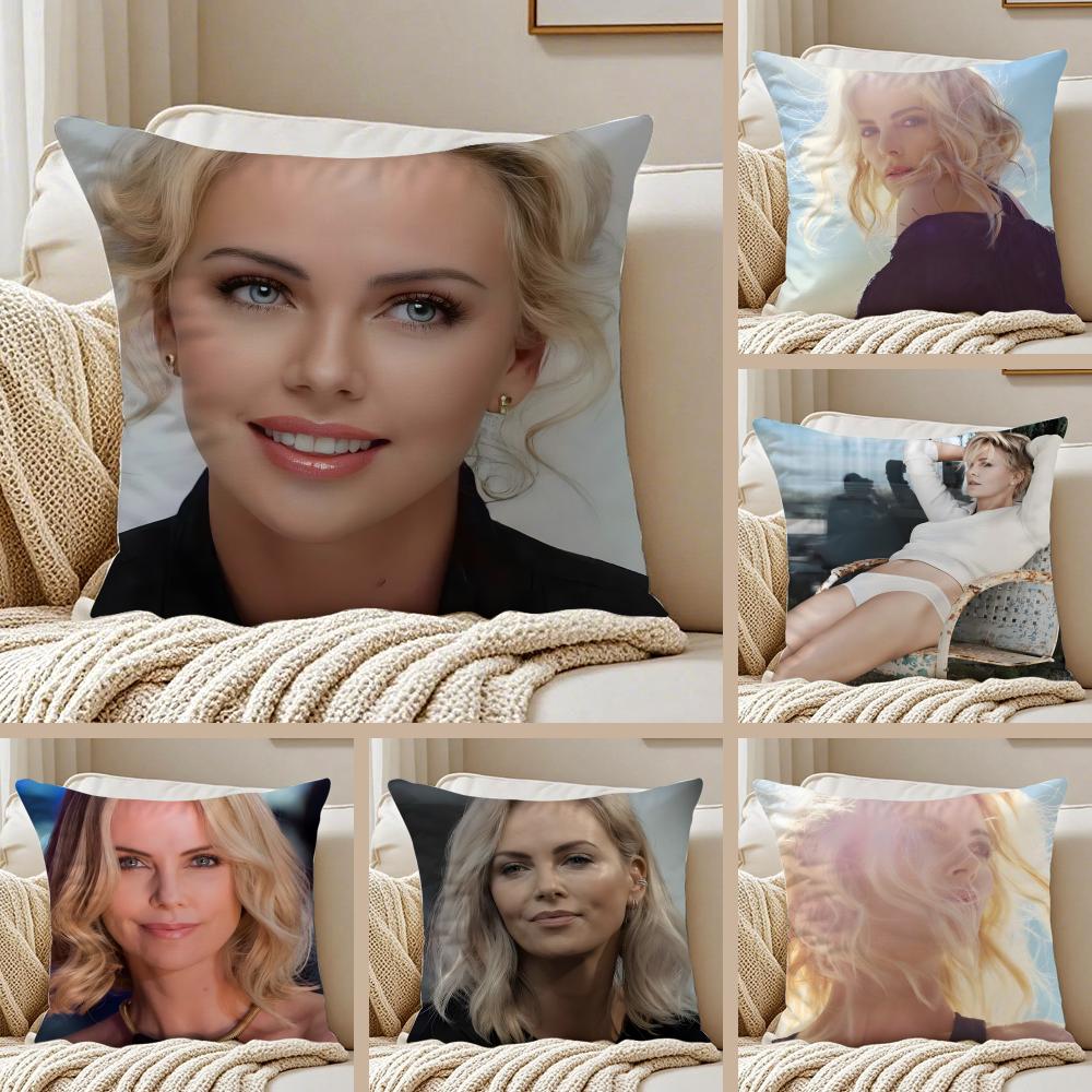 CCharlize Theron Cushion Cover Pillowcase Antidustmite Invisible Zipper Short Plush Sofa Cushion