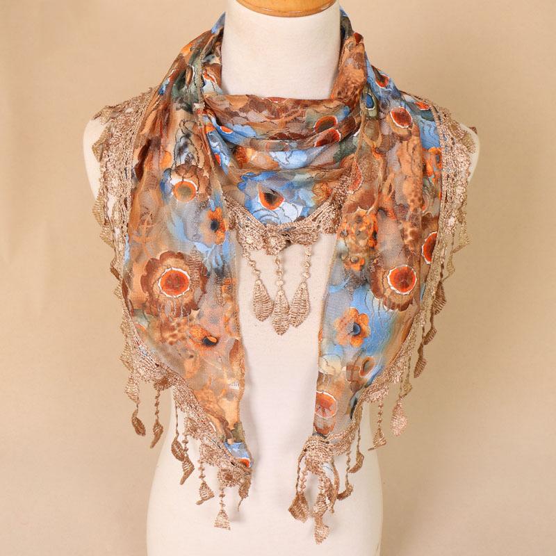 Blonde trekantskjerf med blomster Vår- og sommerstiler Pustende Uthult Ensfarget Trekant Dekorativt Hodebånd Blomstret Nytt