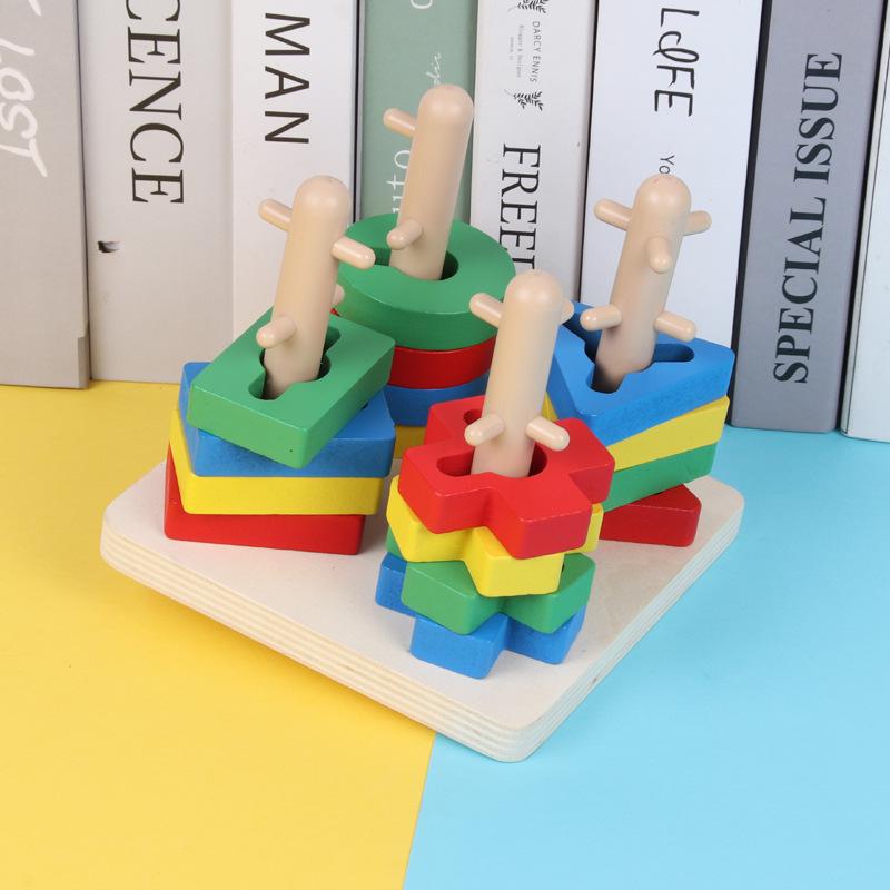 Montessori Stacking Geometric Shapes Puzzle for Kids Ages 2-3: Educational Column Matching Blocks