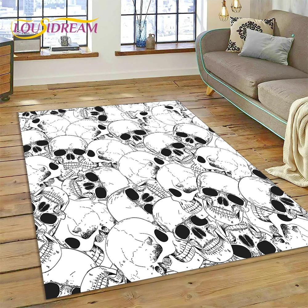 3D Horror Gothic Skull Skeleton Rug Carpet for Living Room Bedroom Decor,Floor Mat Non-slip Decoration for Sofa Doormat Gift Kid