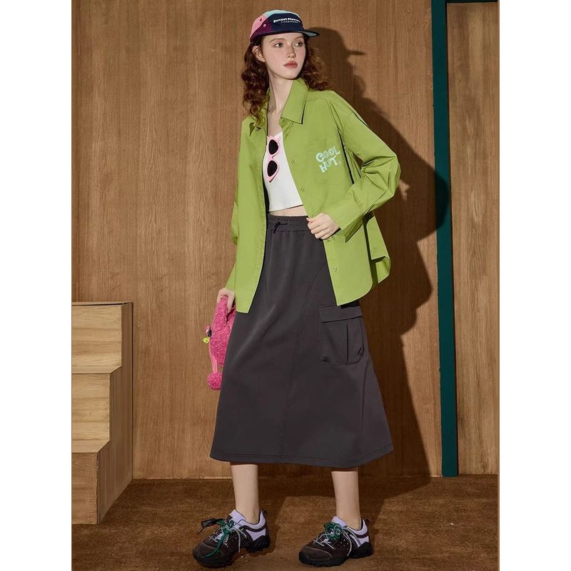 Coolhut New Autumn Drawstring Women's Casual Simple Versatile A-Line Elastic Waist Skirt