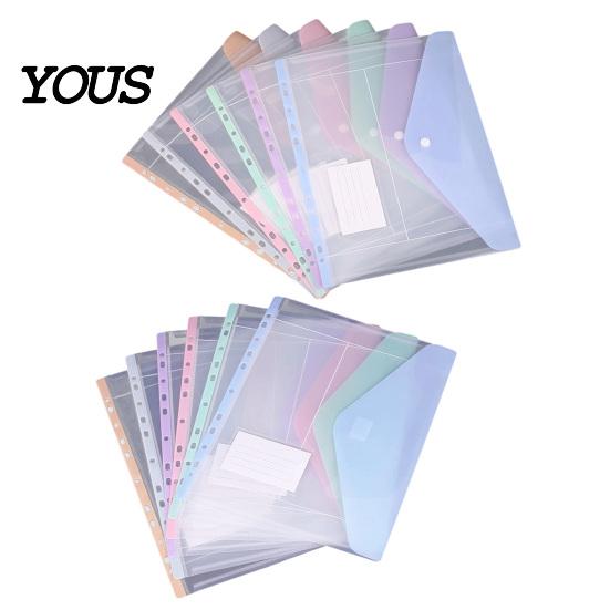 11-hole Binder Document Bag 11 Hole Expandable Folders for 2/3/4 Ring Pouch, Plastic Envelopes Soft Color File Organizers Pocket with Snap