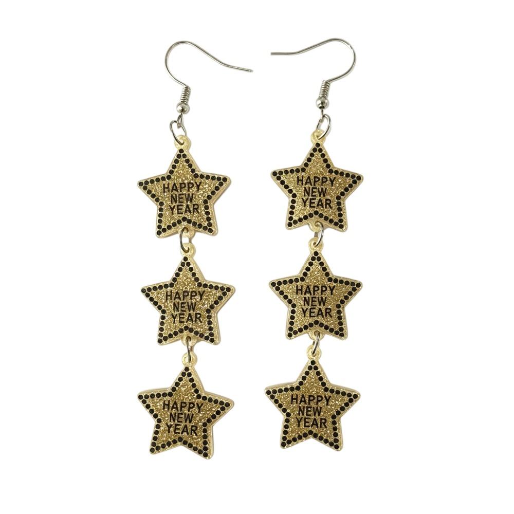 Elegant Happy New Year Earrings Acrylic Glitter Long Drop Earrings Xmas Stud Earrings Birthday