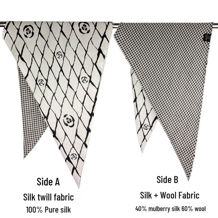 Silk-Wool Camellia Double-Layer Reversible Scarf