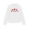 Relaxed Fit Cotton Sweatshirt With Heart Print Long Sleeve Crew Neck Fleece Lined Unisex Winter Casual Top