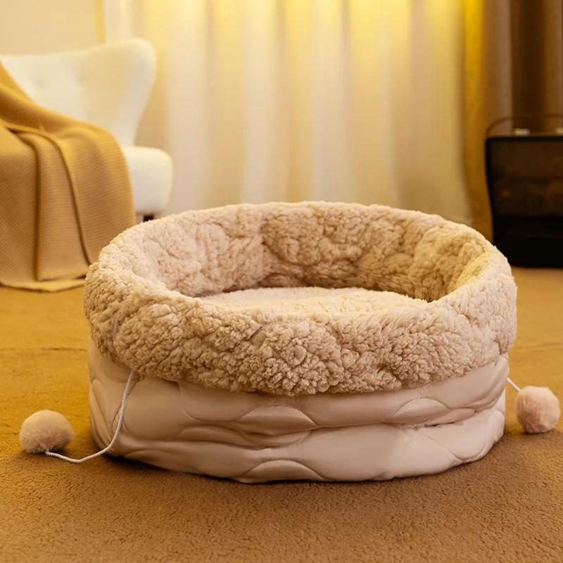 New Cat Litter Kennel Round Quilting Cotton Autumn and Winter Warm Pet Litter Cat Bed Four Seasons Dog Mat