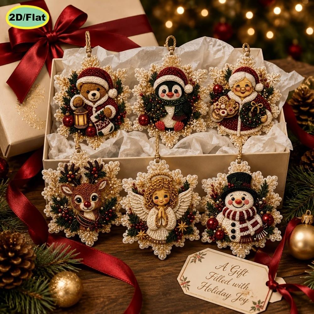 6 Stück Perlen Diamantmalerei Ornamente DIY Bastel Holzanhänger Navidad Dekoration