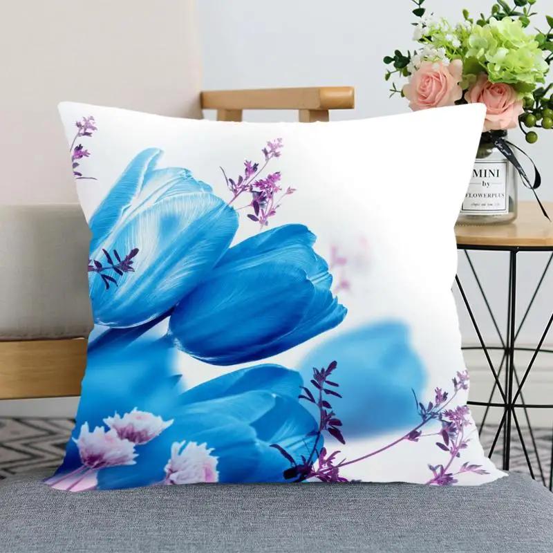 Tulip Flower Pillowcase Bedroom Home Office Decorative Square