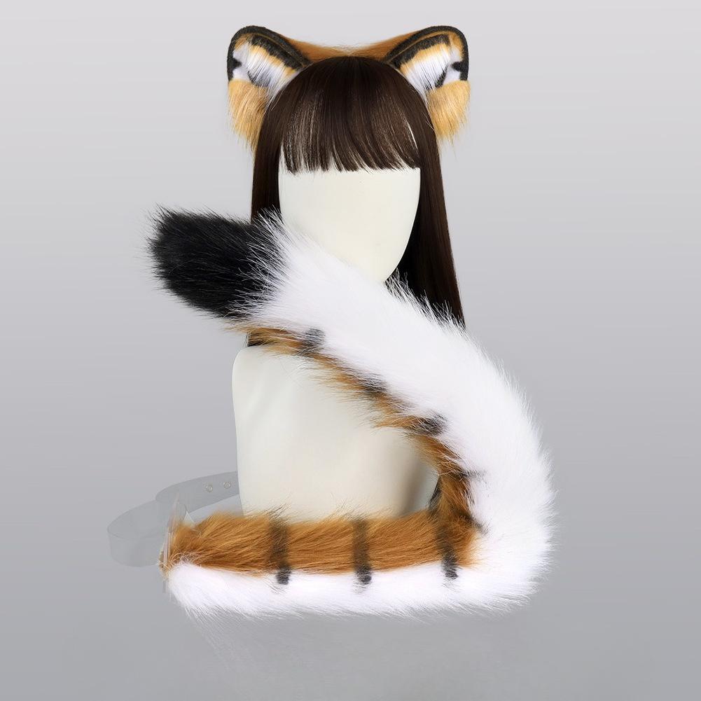 Yiran Sexy Lingerie Women's Plush Tiger Headband Handmade Cosplay Props Simulation Beast Ears Tail Set Hair Accessories