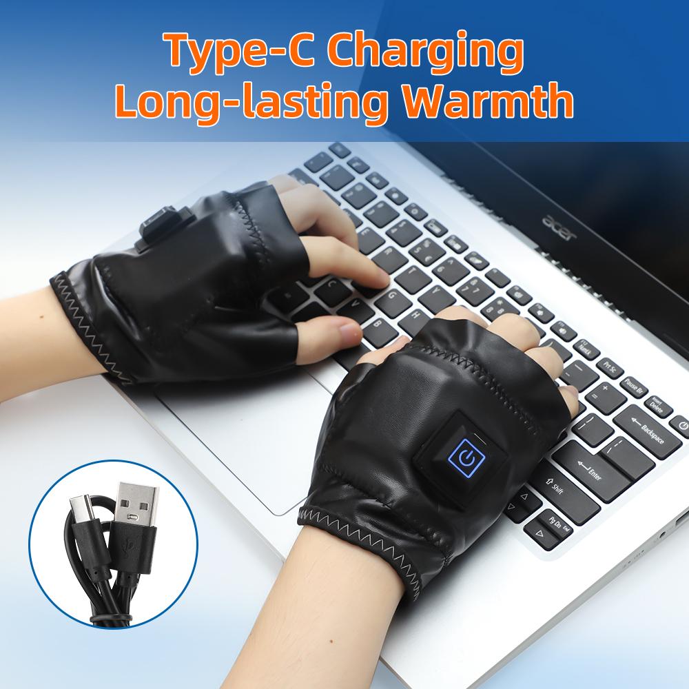 USB Rechargeable Electric Heated Gloves In Winter Unisex Smart Self Heating Warm Riding Flap Fingerless Heated Gloves