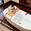 Extendable Bamboo Bathtub Tray Retractable Bathtub Shelf with Soap Box Single Box Waterproof Fabric for Bathroom