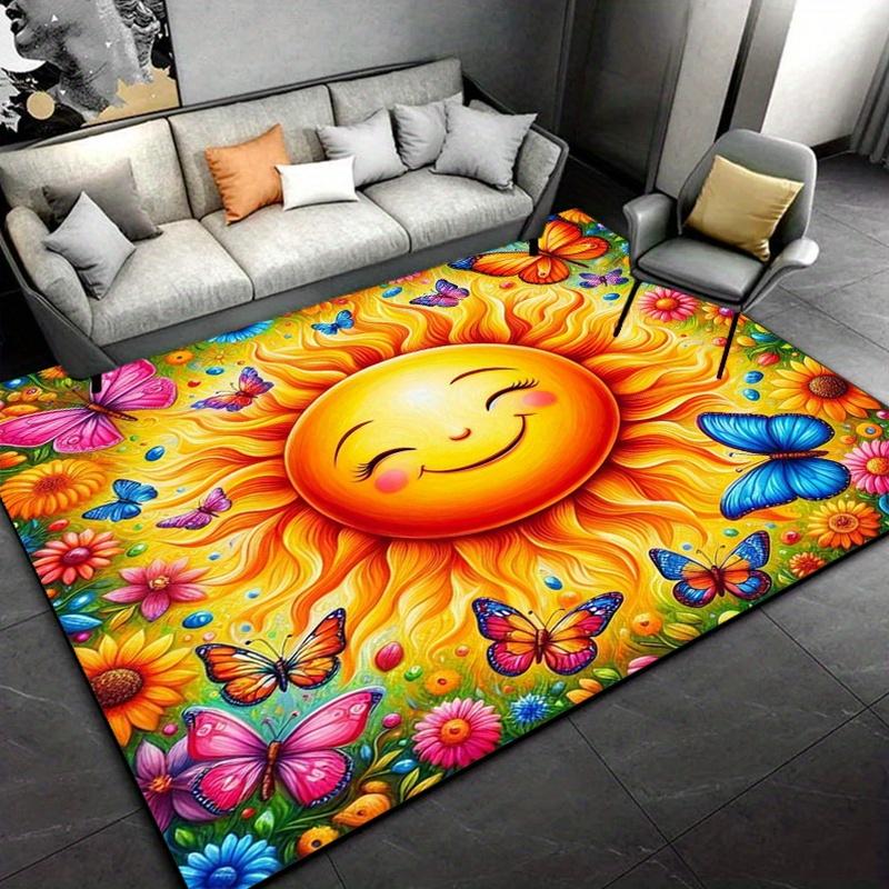 Sunny Butterfly Rug for Kids Room  Vibrant Sunflower Area Rugs  Christmas Gift Ideas for Children's Décor Skid resistant carpet