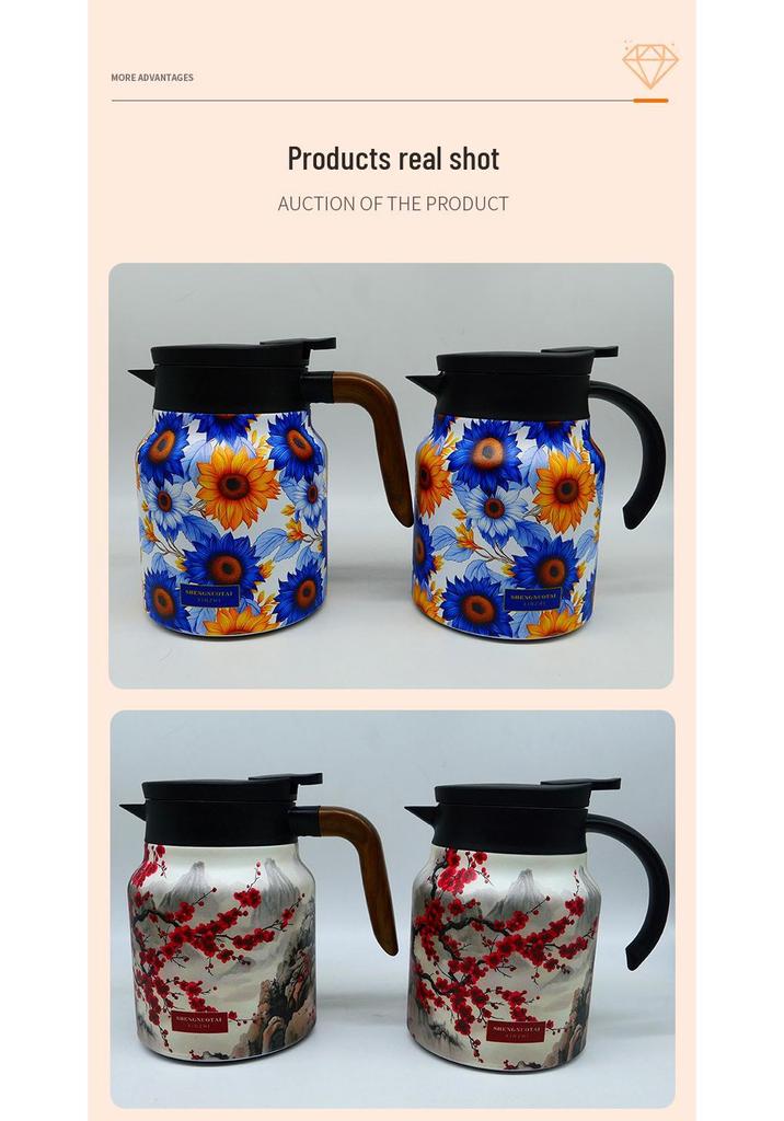 Portable Floral 316 Stainless Steel Teapot with Large Capacity & Inner Liner