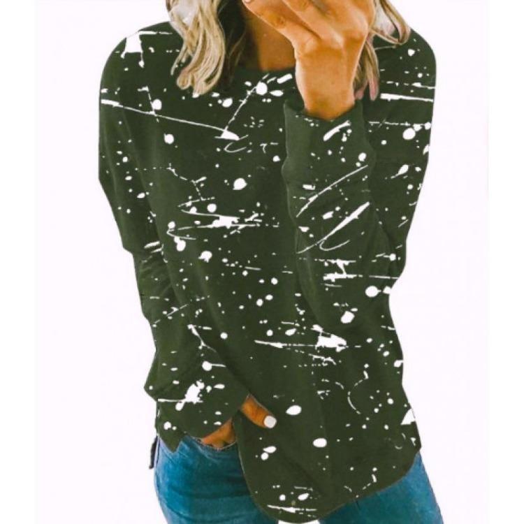 Plus Size Women Printed Long Sleeve T Shirt Loose Round Neck Tee