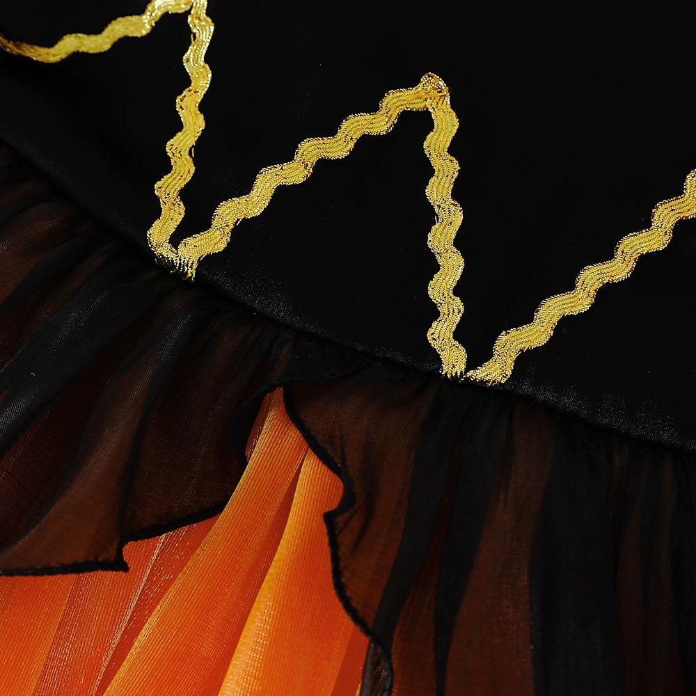 Halloween Orange Dress Cosplay Birthday Gown Lace Tutu Princess Dress Floral Embroidery Girls Children Clothing Kids Party For Girl Clothes