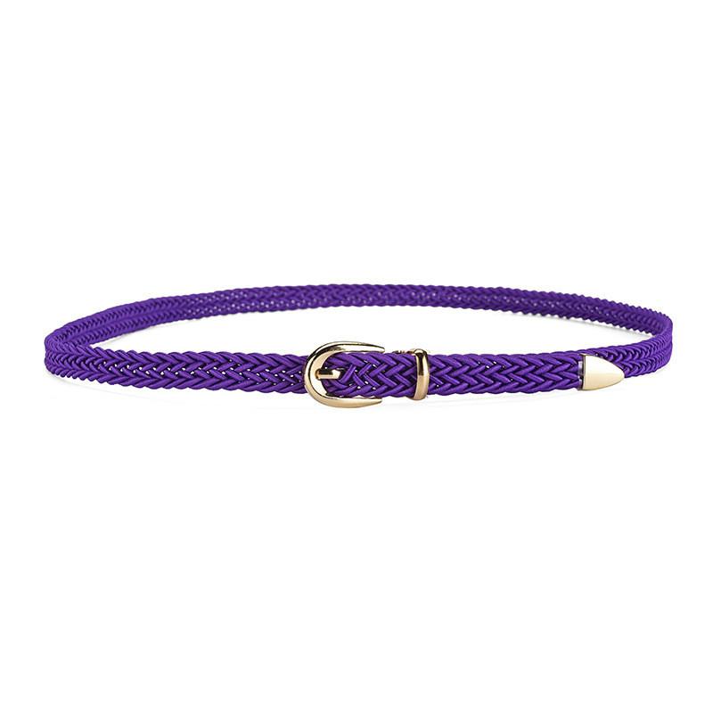 Womens Elegant Slim Woven Belt With Decorative Gold Buckle For Stylish Dress And Shirt Outfit