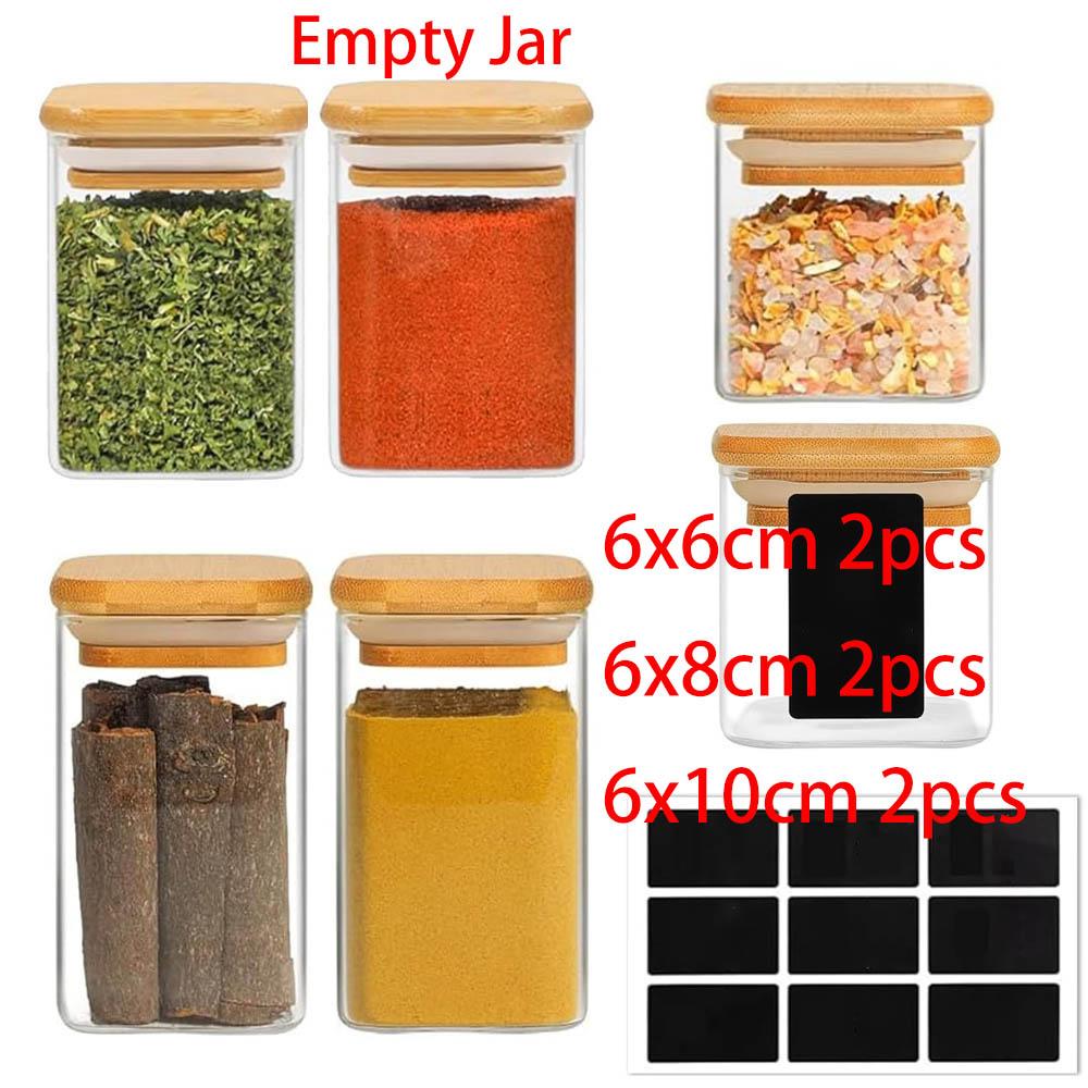 Spice Jars with Labels,Glass Seasoning Jars,Square Seasoning Containers for Salt,Pepper,Chili Powder,Sugar,Ginger Ground,Cumin