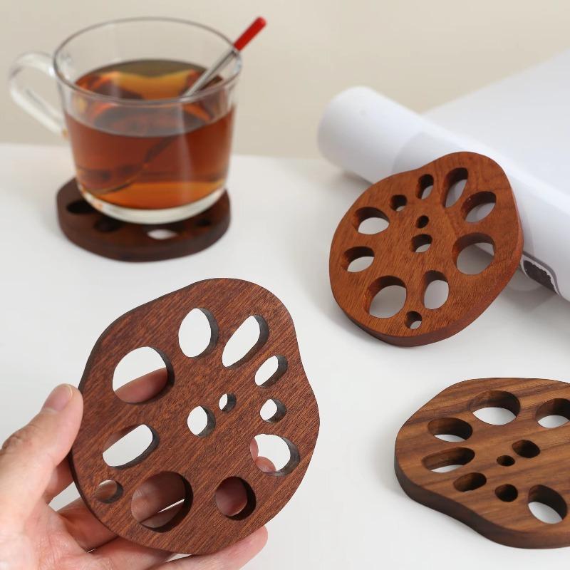 Wooden Lotus Root Water Coaster Household Coaster Wooden Coaster Dining Table Anti-scalding Heat Insulation Pad Solid Wood Lotus