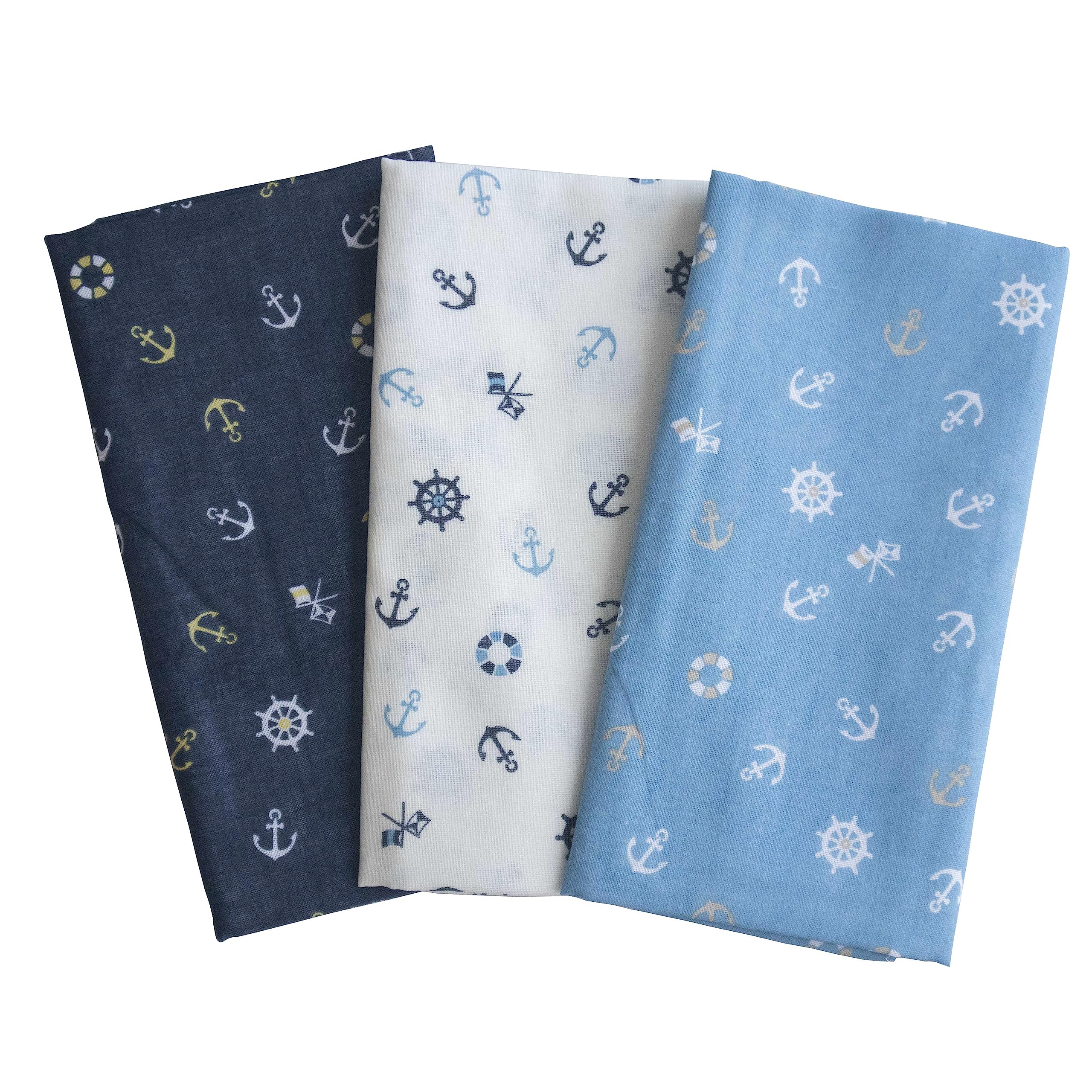 

Japanese Gauze Tenugui Hand Towel Set - Soft Cotton 100% Made in Japan (C. Marine Pattern, 3 Pieces)
