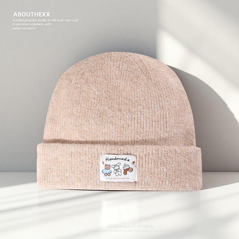 Korean Version of Big Head Circumference Showing The Face Small Loose Hat for Women Cute Cartoon Knitted Hat Winter Warm Ear Protection Wool Hat Men