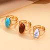 Vintage Metal Brown Stone Open Rings for Women Fashion Gold Color Geometric Oval Double Layered Adjustable Rings Jewelry Gifts