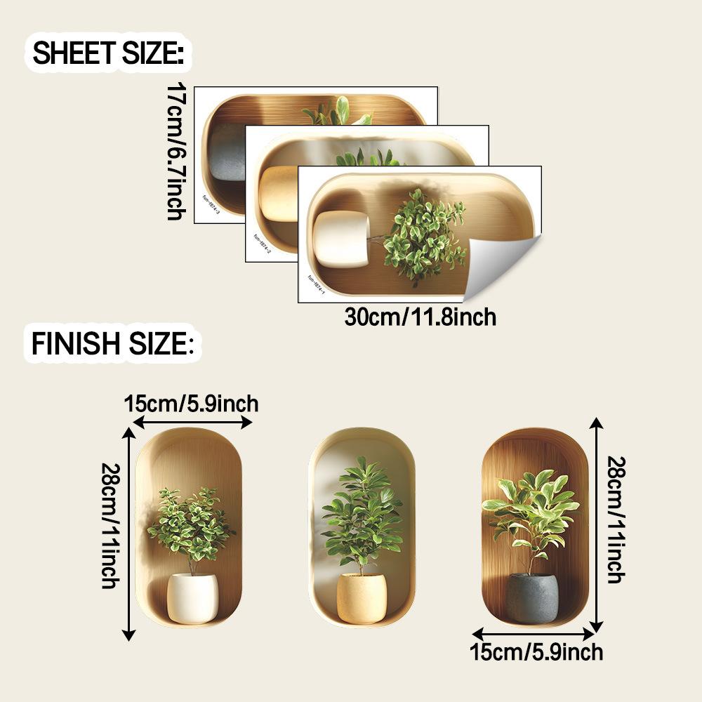 

Элегантный триптих с комнатными растениями в горшках, фон для прихожей, столовой, наклейки для украшения стен