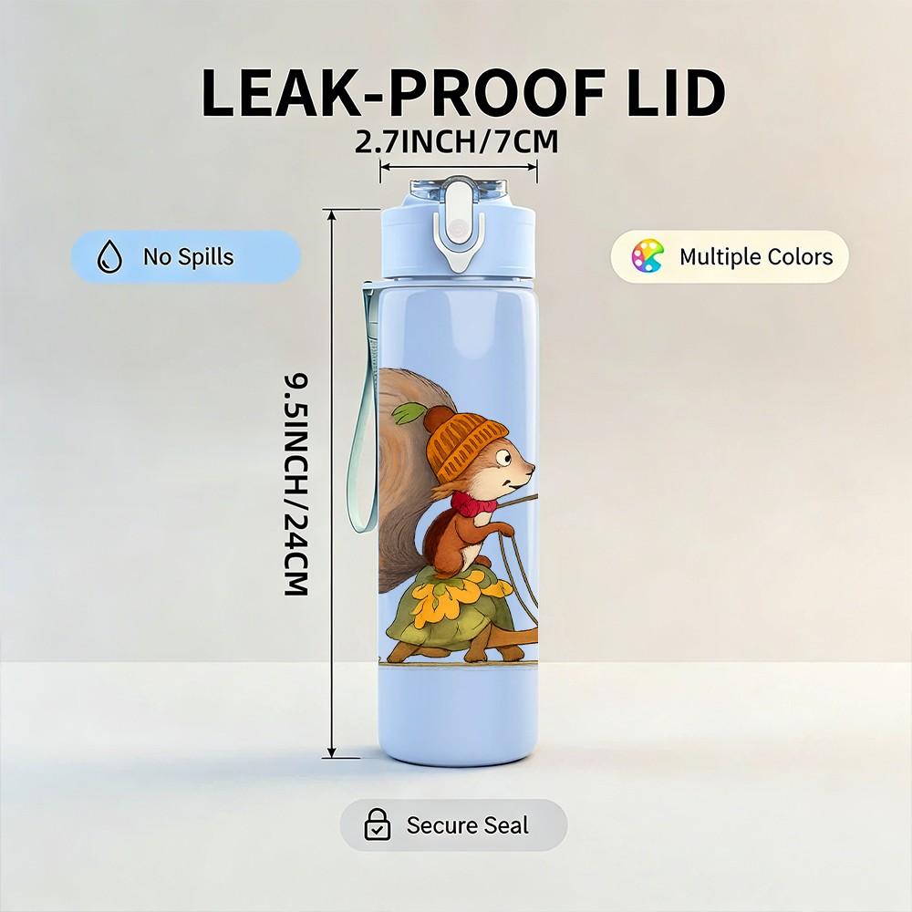 1PC Squirrel Archer Cartoon 750ml Color Plastic Sports Water Bottle Leakproof Flip Straw Lid Suitable for Sports Office Home Use