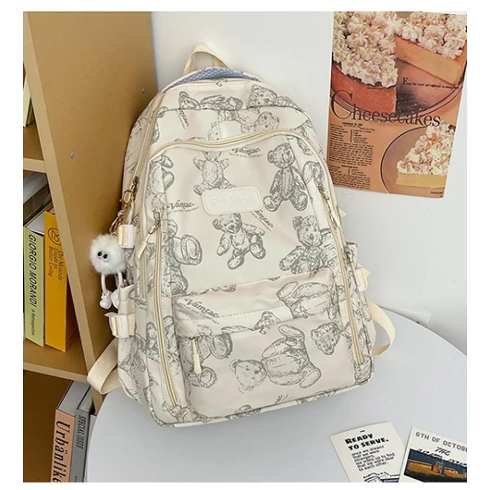 Women's Backpack Schoolbag for Teenage Girls Knapsack Student  Bear Pattern Cute Multi-pocket Woman BookBag