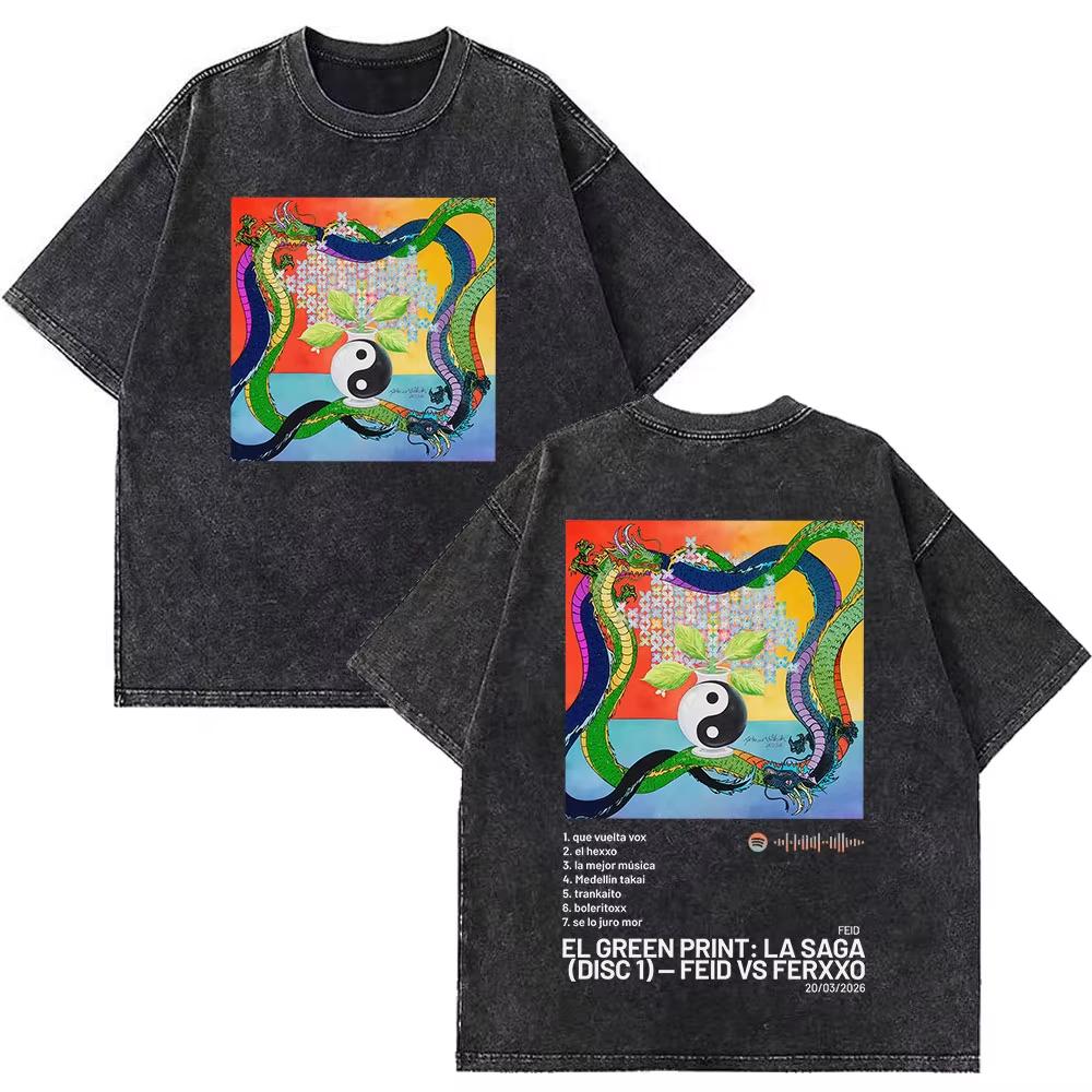 Rapper Feid Ferxxo Tour Print Vintage Washed Tshirts Men Women Fashion Hiphop Casual Loose Oversized Tshirt Fan Gifts Top