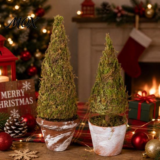 Office Desk Plant Ornament Mini Christmas Tree Potted Decor, Artificial Moss Tabletop Planter for Holiday Home, Festive Centerpiece Shelf Unique