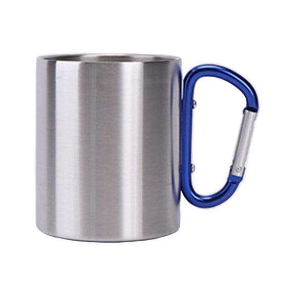 Stainless Steel Cup 220ml Double-layered Cup for Camping Traveling Handle Carabiner Backpacking Hiking Portable